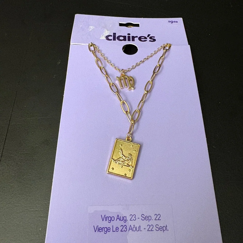 NWT Claires Gold‎ Virgo Zodiac Layered Set of 2 Necklaces Aug Sept Gift